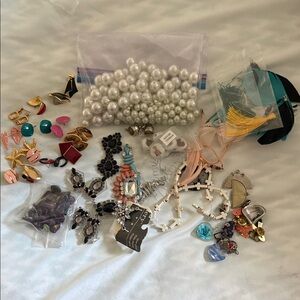 Assorted Jewelry and Accessories 12 Pairs of Earrings,Beads, Rhinestones